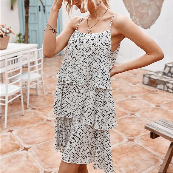 🔥 White Dot Print Tiered Slip Dress - Picture 4 of 8
